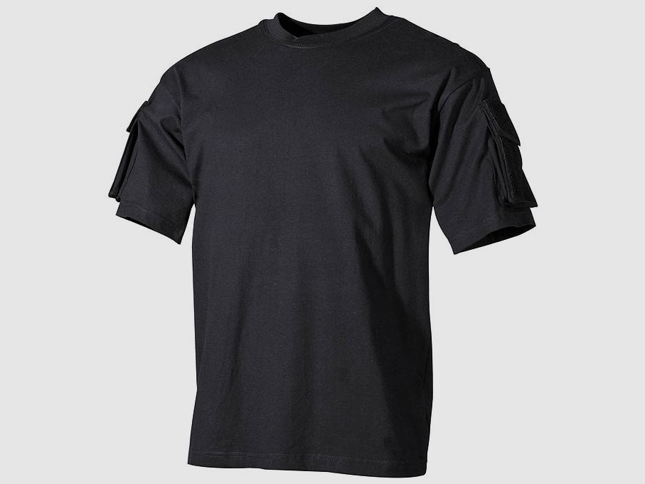 T-shirt US, a maniche corte, nero, con tasche laterali