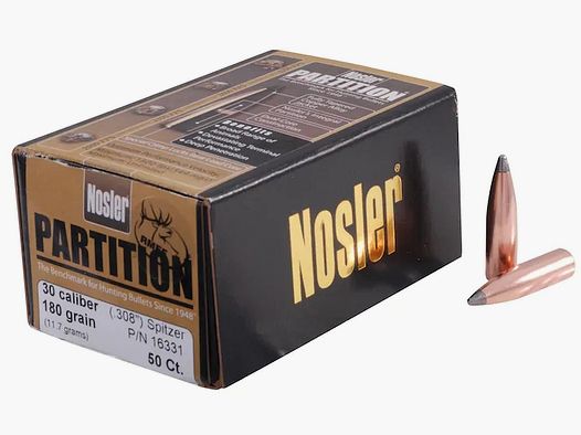 Nosler Geschoss Partition .30/.308 180GR Spitzer Jagdgeschoss 50 Stück #16331