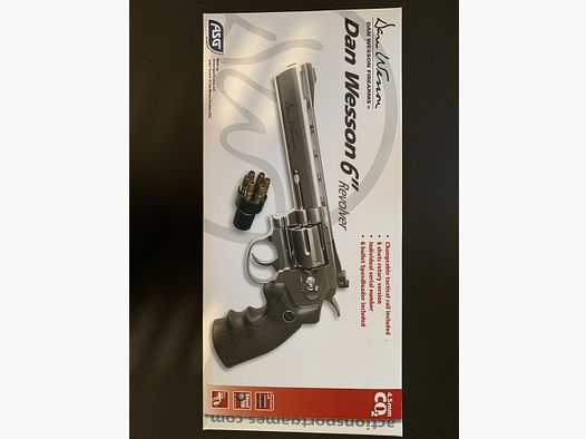 Dan Wesson 6 Zoll Silber 4,5mm + 6 Ersatzhülsen + Originalzubehör