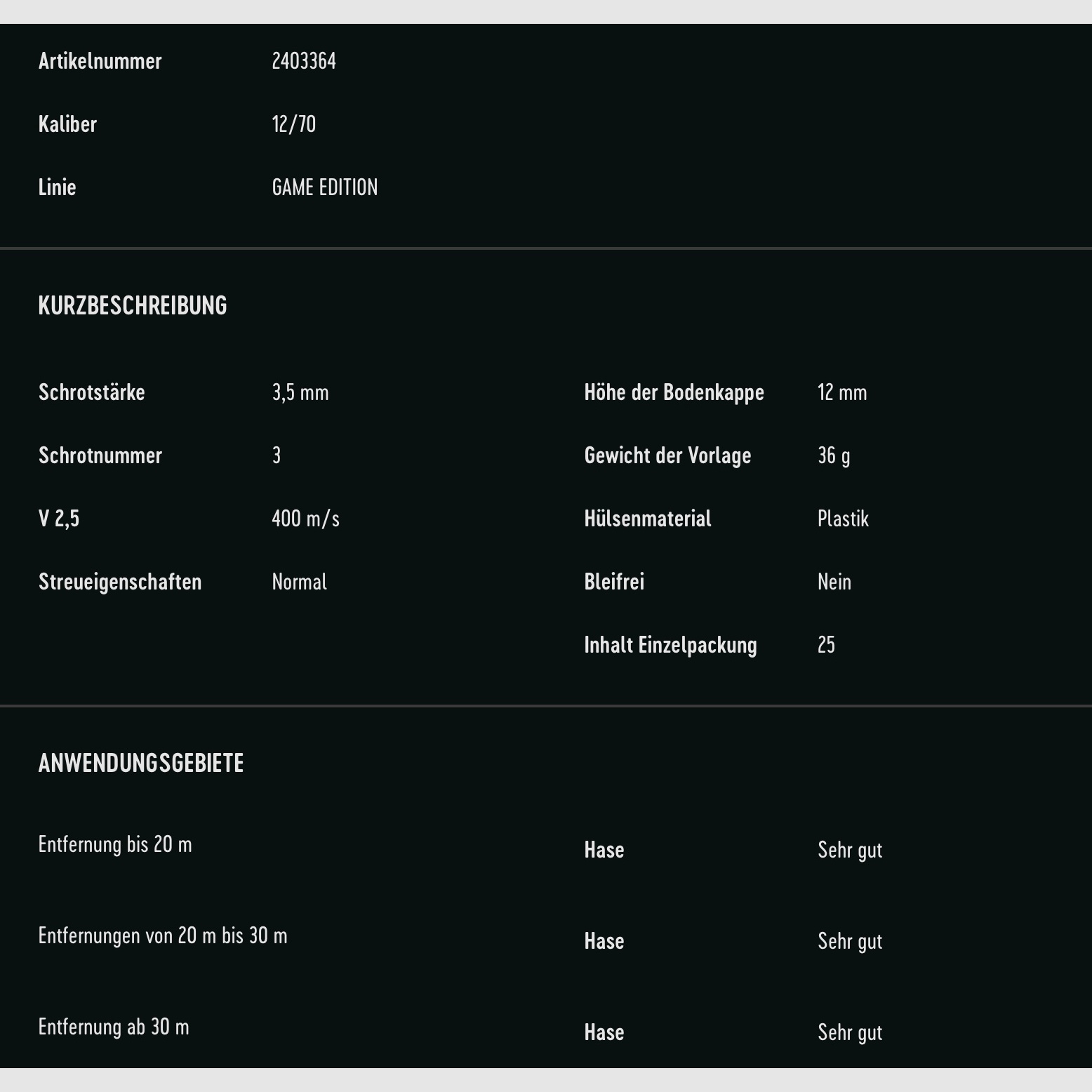 Rottweil 2403364 ROTTWEIL Game Edition Hase 12/70 3,5 mm