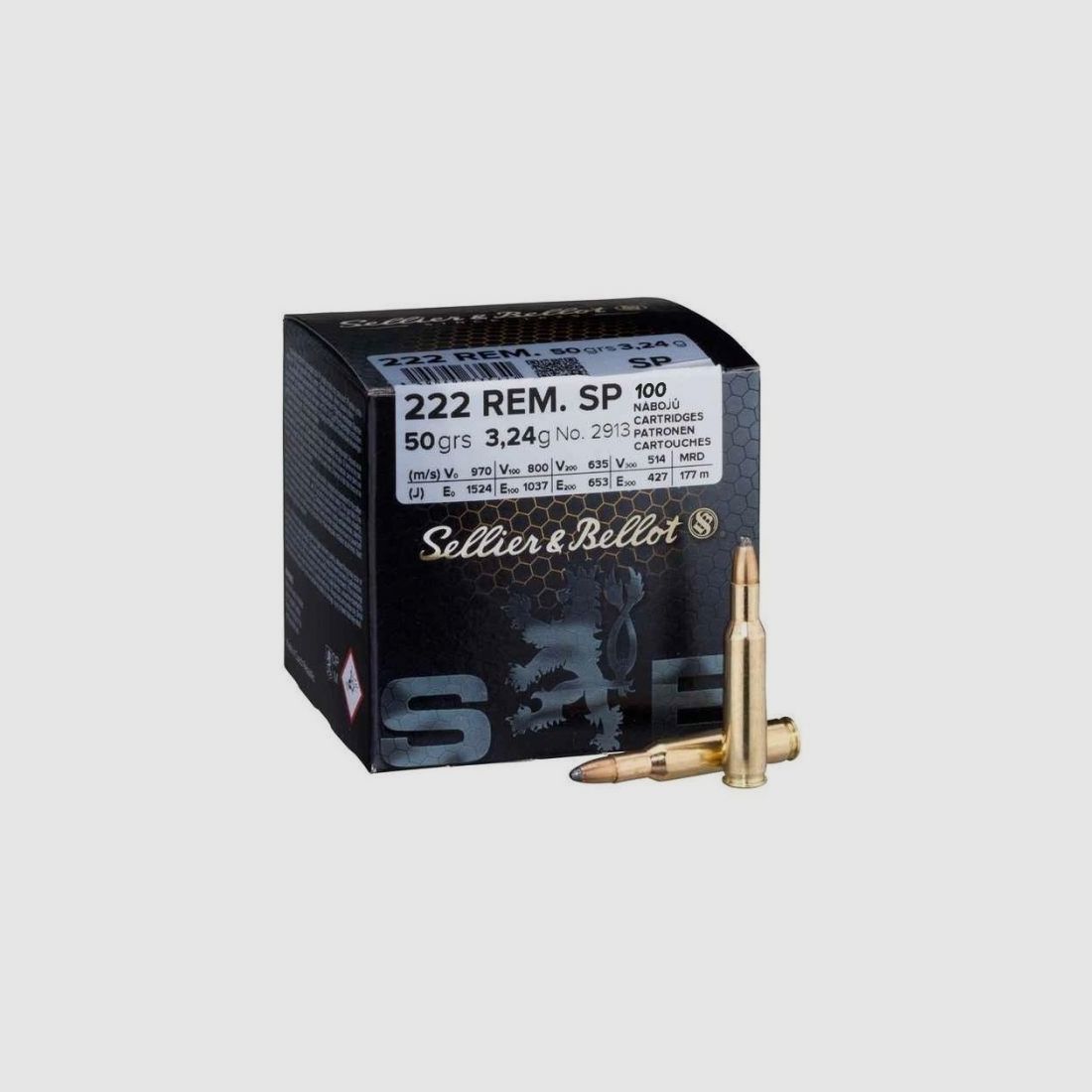 Box mit 100 Patronen Sellier & Bellot Kal. 222 Remington 50 grains SP