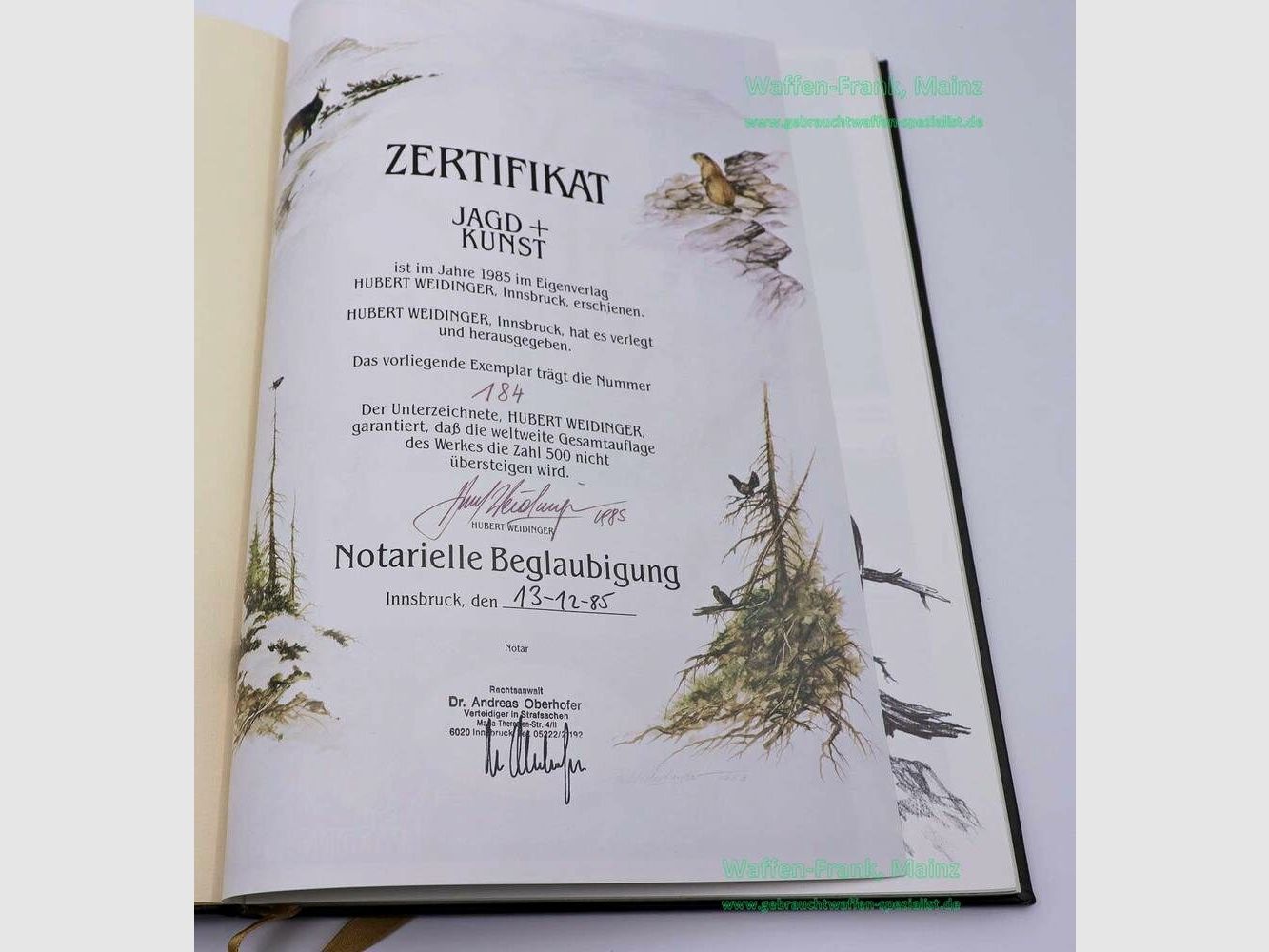 Hubert Weidinger Buch Bildband Jagd+Kunst Goldschnitt