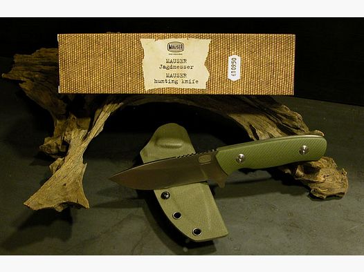 Cuchillo de caza Mauser de acero 14C28N con funda Cydex, mango de polímero G10 verde oliva + caja de regalo