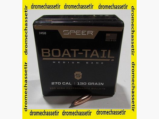 Boite 50 ogives Speer cal 277 en 130 grains Boat Tail Soft Point, ref 1458
