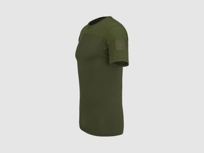 GLOCK Tactical T-Shirt Oliv – Ripstop-Schultern, Stretch-Torso – Soft-Velcro-Badge – Größe L