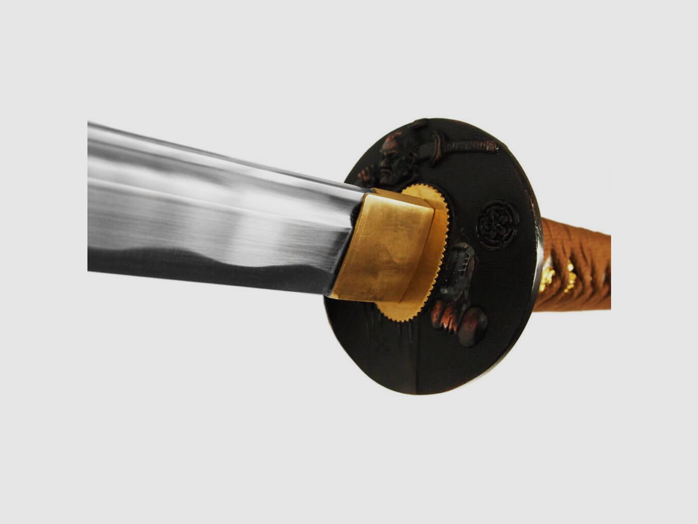 DerShogun Katana Samuraischwert - Saya matt-schwarz Sageo hellbraun