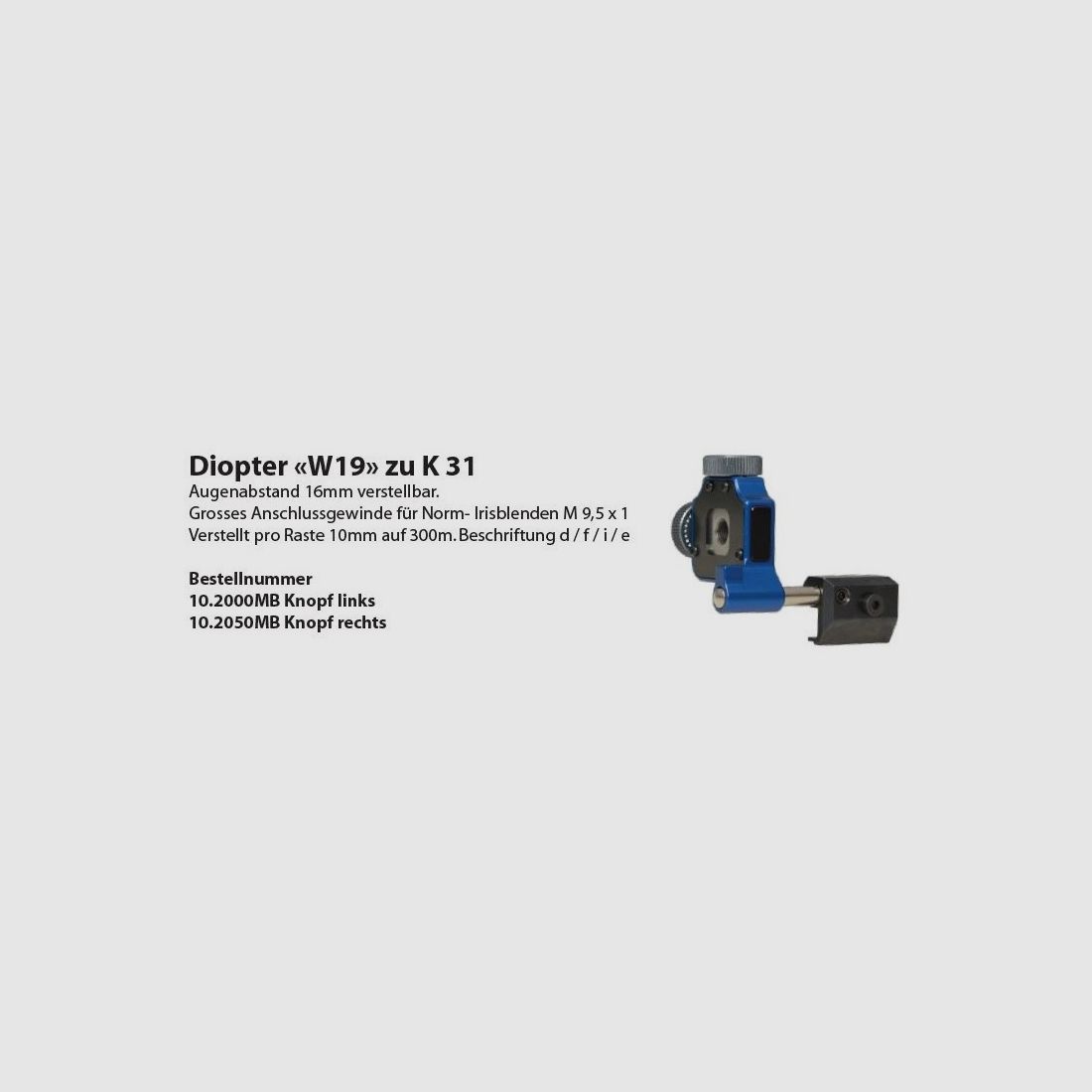 Diopter Wyss Broń Wyss Diopter W19 do K31 średni niebieski prawy