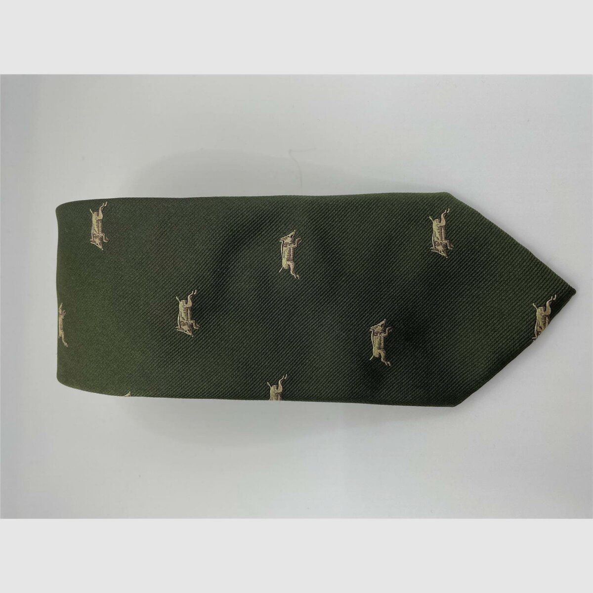 Robert Keyte cravatta 100% seta verde motivo beige cinghiale