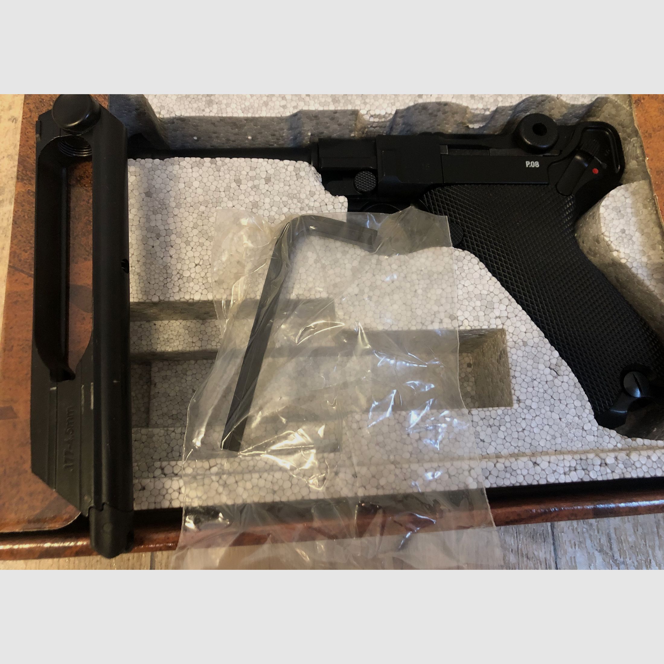 Legends air pistol P08 CO2, Parabellum pistol, 4.5 mm blowback, black, airgun