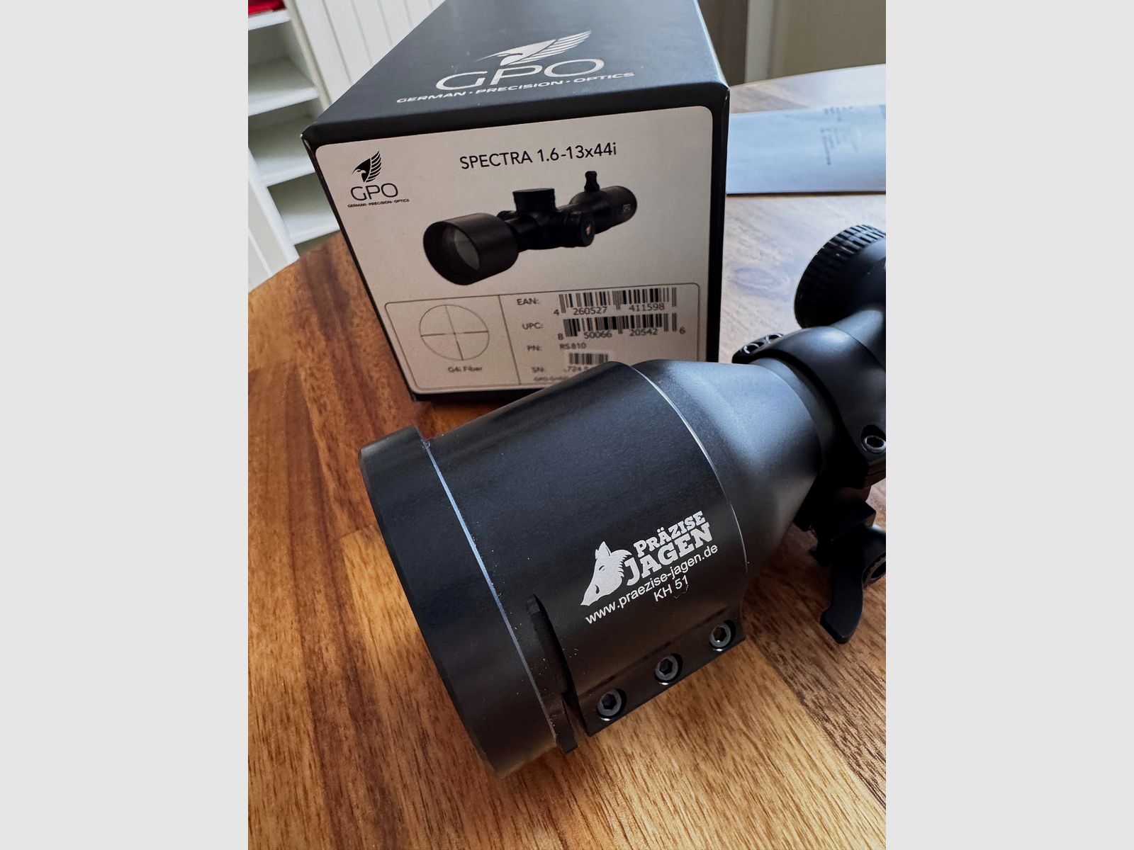 GPO Spectra 8x 1,6-13x44i inkl. Präzise Jagrn Adapter und Recknagel PSG Aufkippmontage