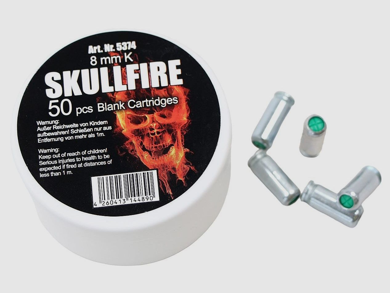 Skullfire cartouches à blanc pour armes SRS cal. 8mm K 50 pièces pour pistolets à gaz, image 1 sur 2