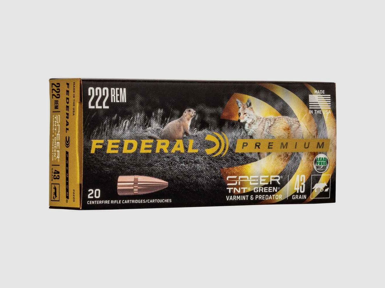 .222 Rem. Speer TNT Green HP 43 grs. Federal Ammunition