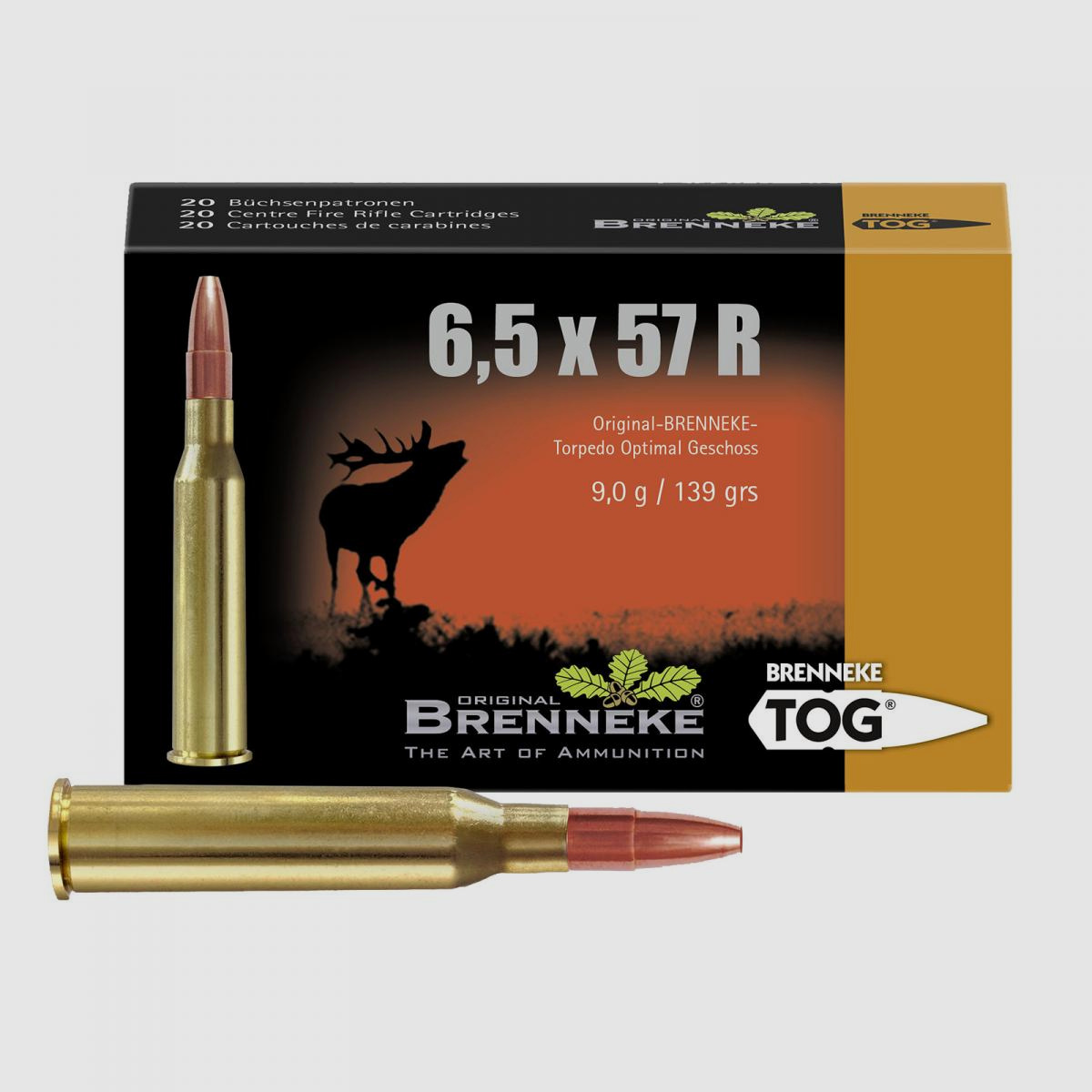 Brenneke 6.5x57 R 139GR TOG 20 cartridges