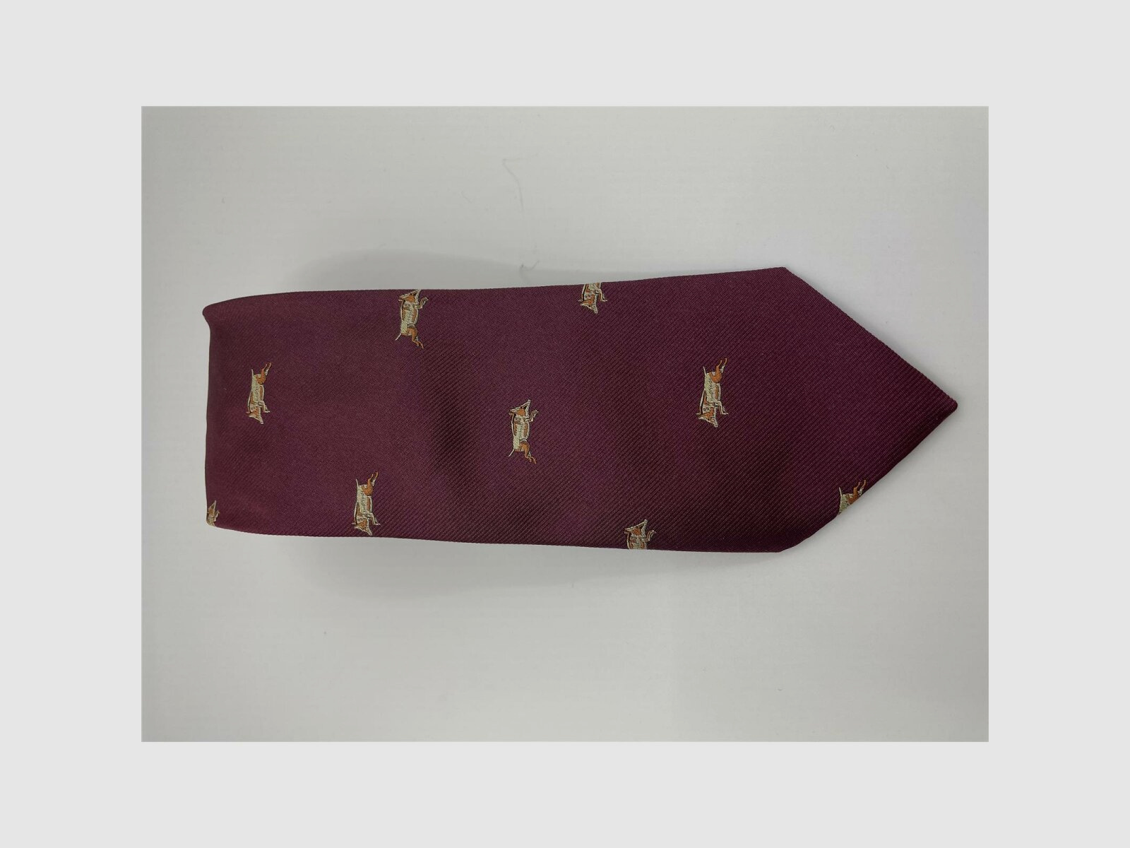 Robert Keyte cravatta 100% seta rosso chiaro motivi arancione beige cinghiale