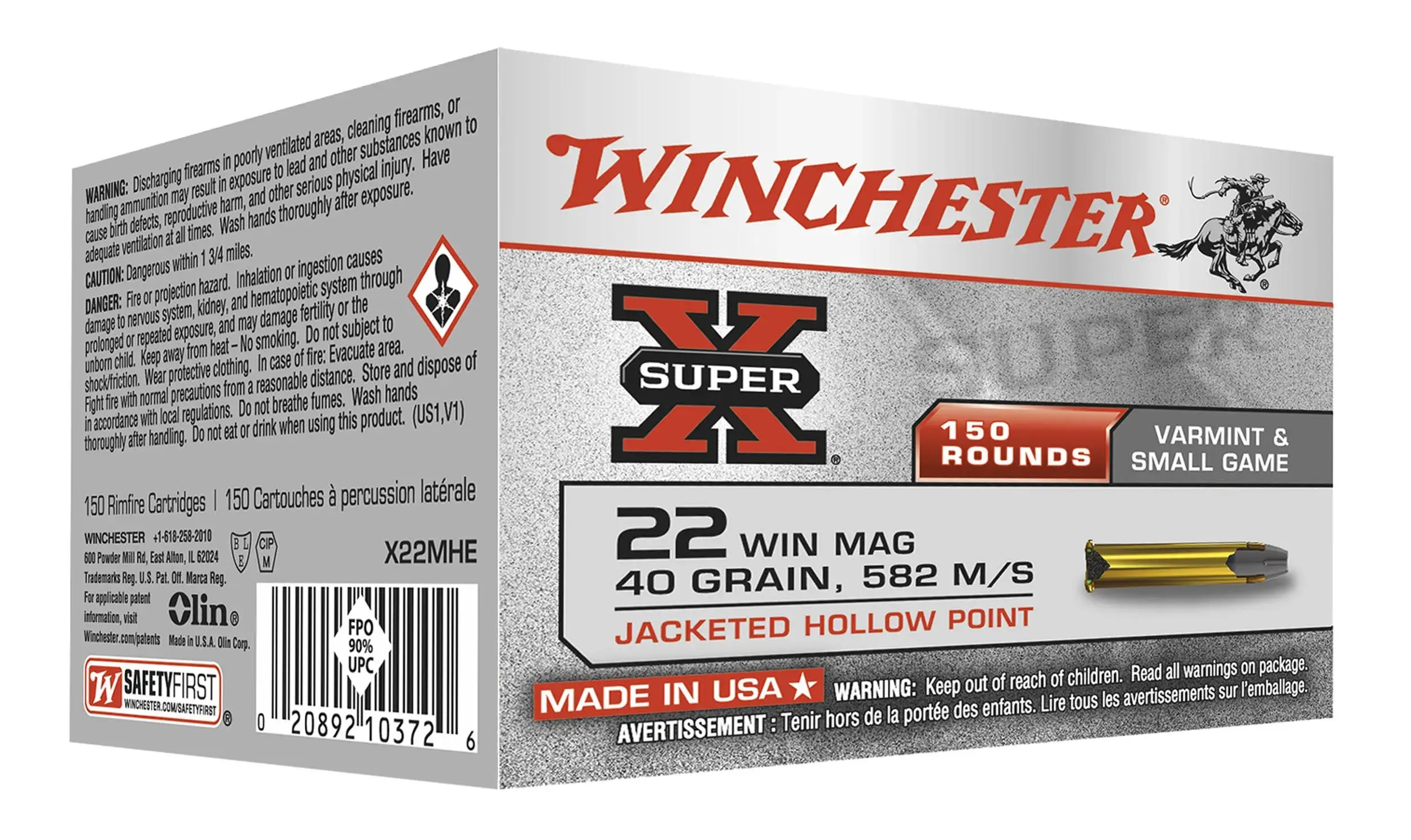 Winchester Patrone Kaliber 22 Magnum Super X Hohlspitze, Bild 4 von 8