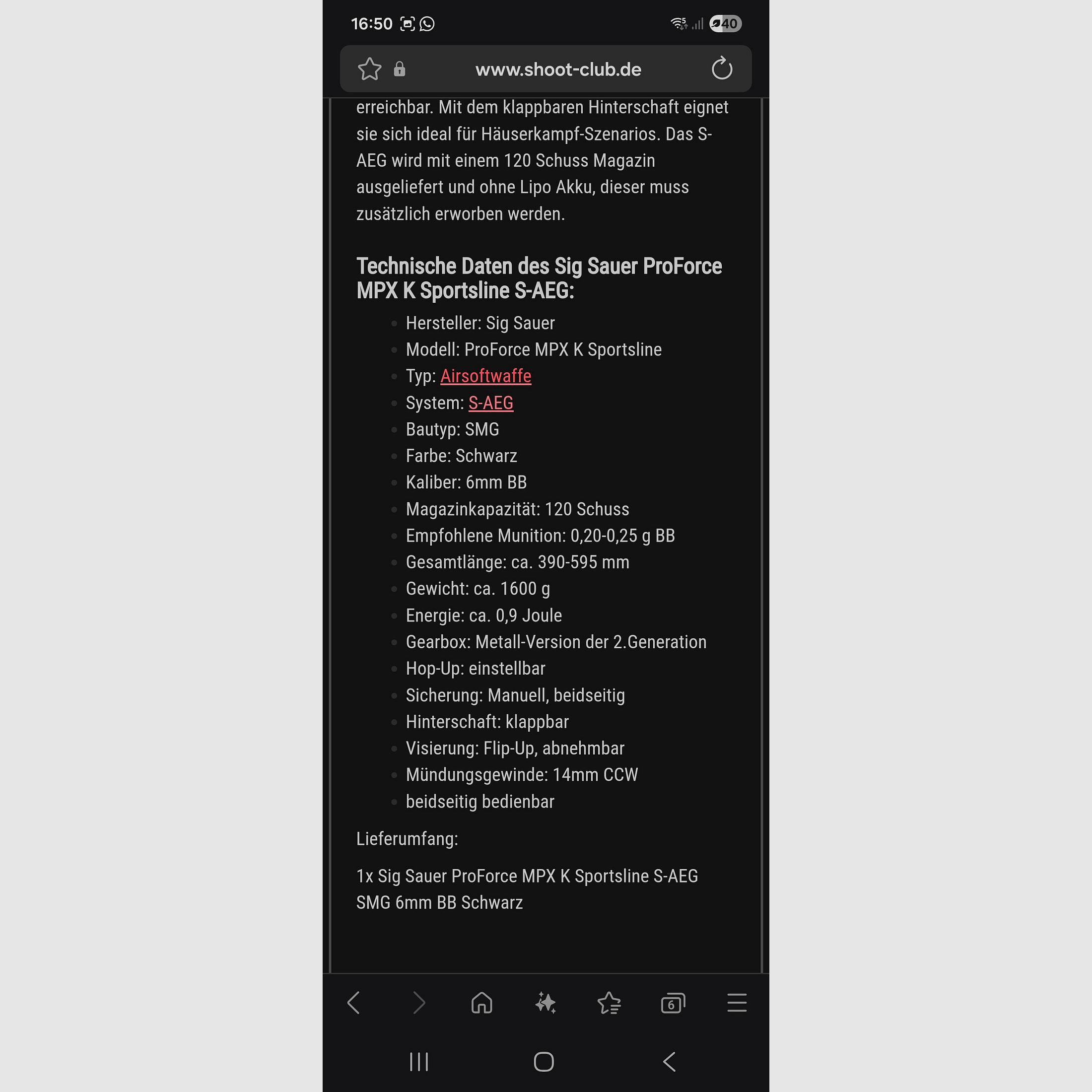 Sig Sauer MPX Proforce Airsoft BB 6 mm