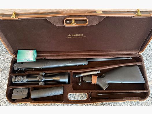 Komplettangebot für Jagen weltweit! Sauer 202 Kal. 7mm RemMag mit kanneliertem Lauf, Zeiss V8 (Neu) + Roedale Ti48 (Neu) + Sauer Koffer (Neu)