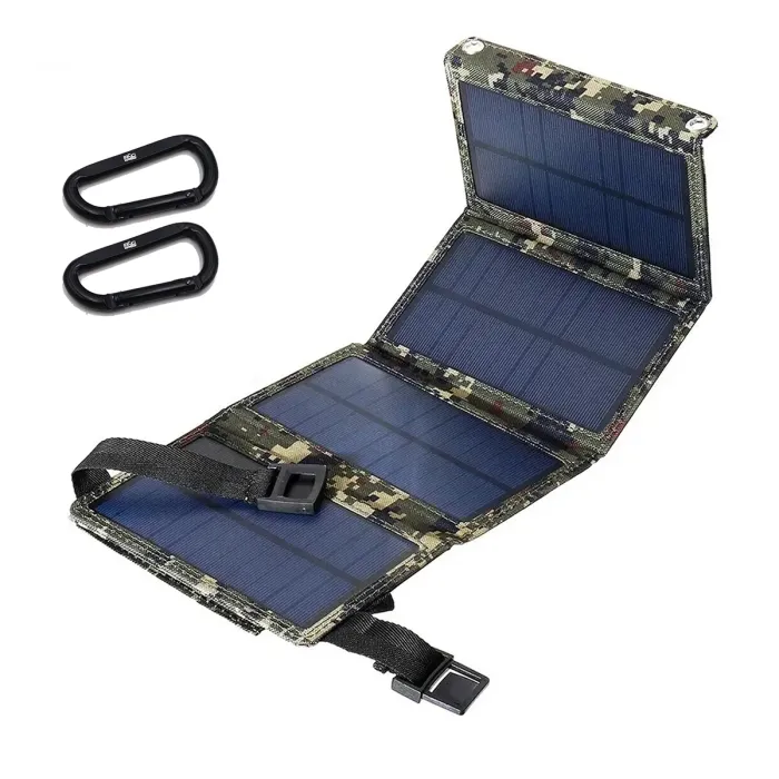 Klein opvouwbaar zonnepaneel met USB-aansluiting 10-20 Watt in digitaal camouflagegroen