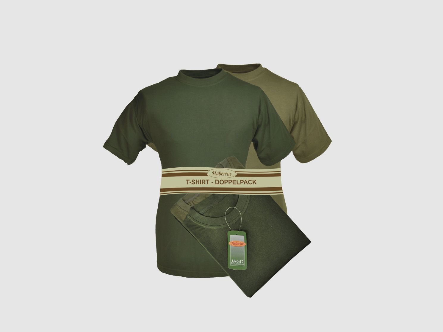 T-Shirt Doppelpack oliv/schilf - Rundhals