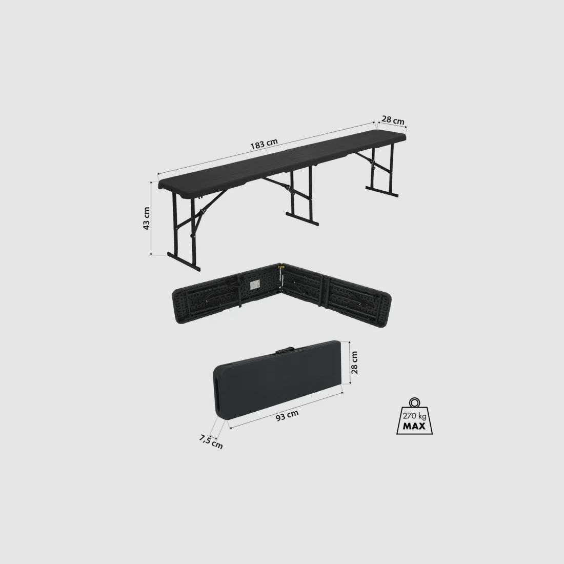 NC3404 Folding Garden Bench 183cm in Anthracite
