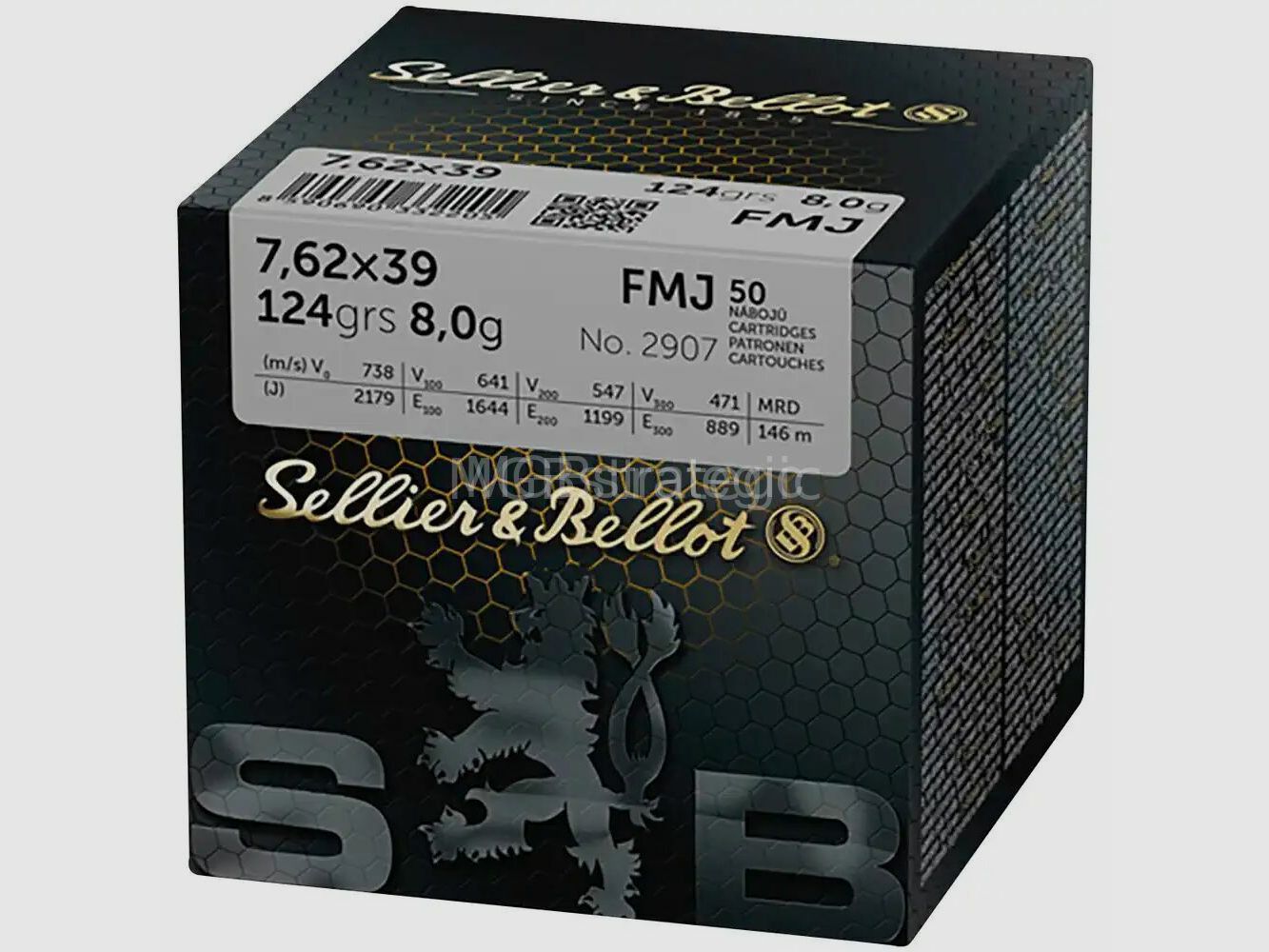 Sellier & Bellot 7.62x39 full metal jacket 8.0g/124grs. 8x 50 rounds = 400 rounds = 1 box