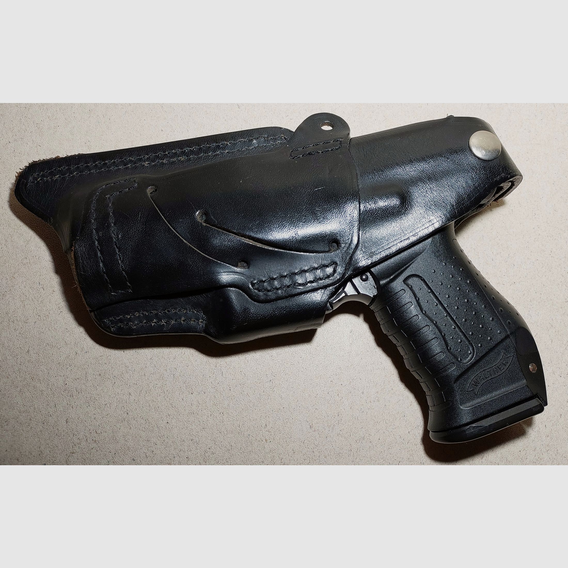 Walther P99 Schreckschuss Pistole 9mm P.A.K. bicolor Nickel mit Lederholster