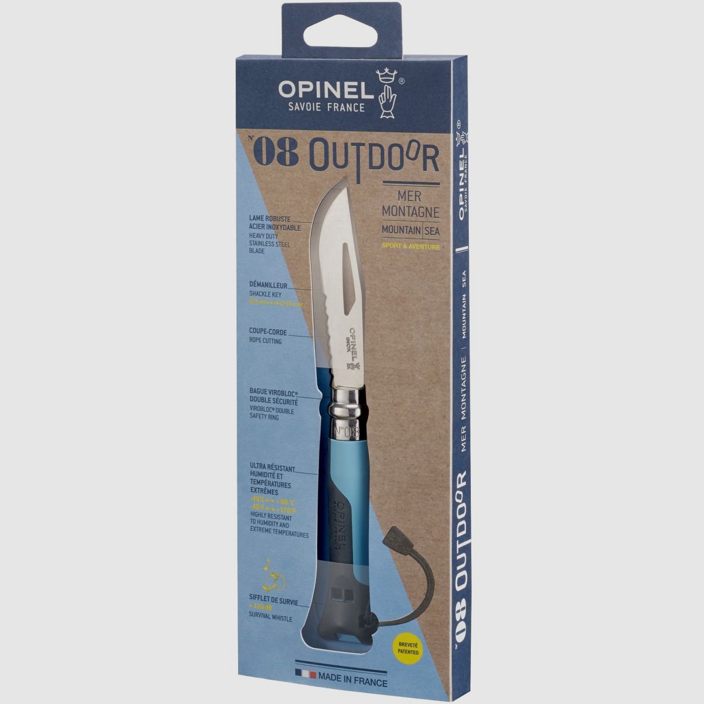 Opinel 08 Outdoor Messer Klinge inox Griff Polymer blau, Bild 2 von 2
