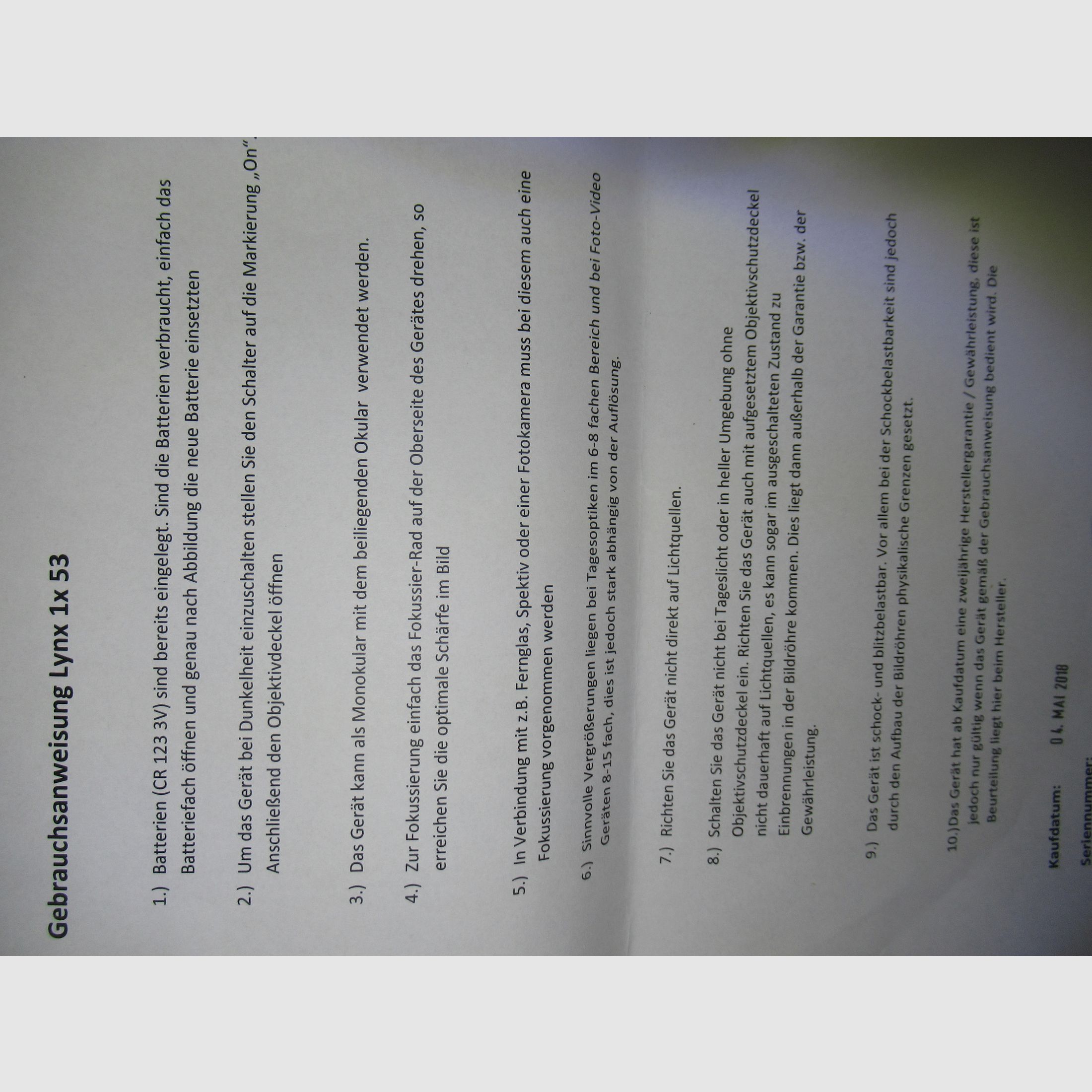 Nachtsicht Vorsatzgerät LYNX 1x53 mit Photonis Röhre und IR-Laser !! TOP !!!