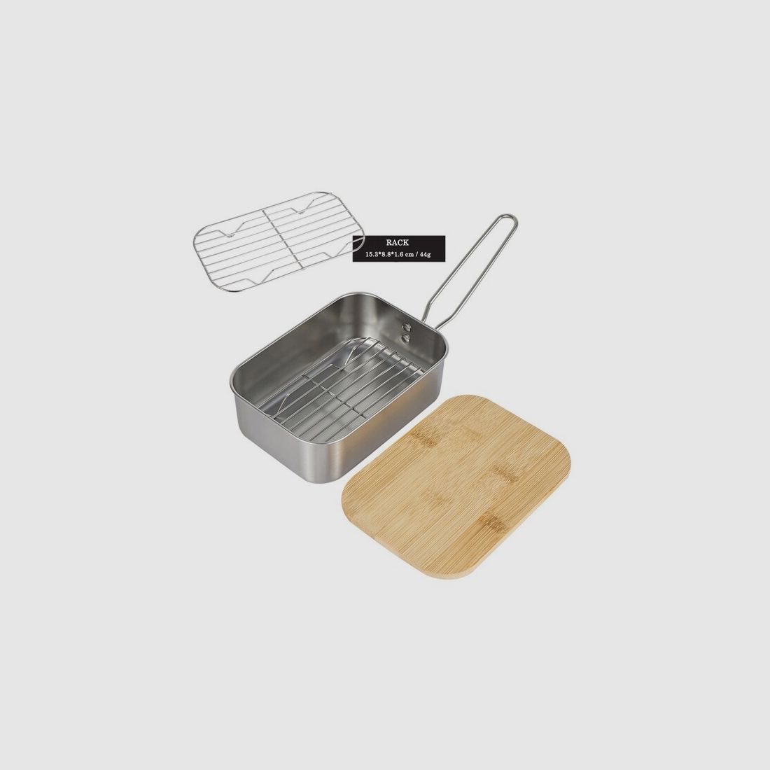 Edelstahl Lunch Box 0,9L mit Schneidebrett aus Bambusholz - auch Teller / Napf / Kochtopf / Garer
