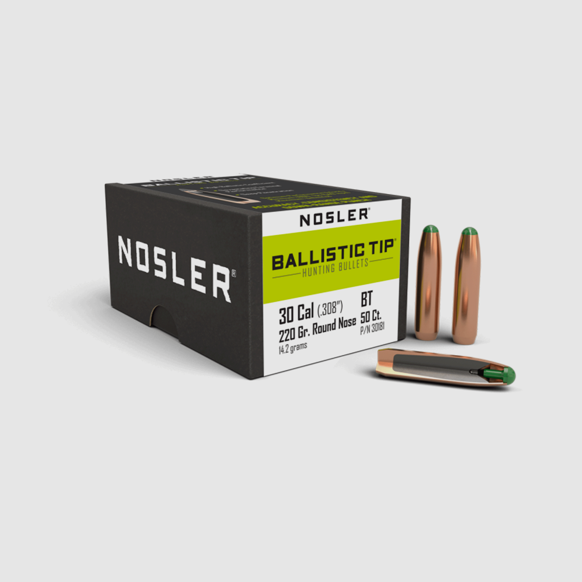 GESCHOSSE – NOSLER – BALLISTIC TIP SUBSONIC 30 Kaliber (.308″) RN 220grain (14,3 Gramm) (50 Stück)