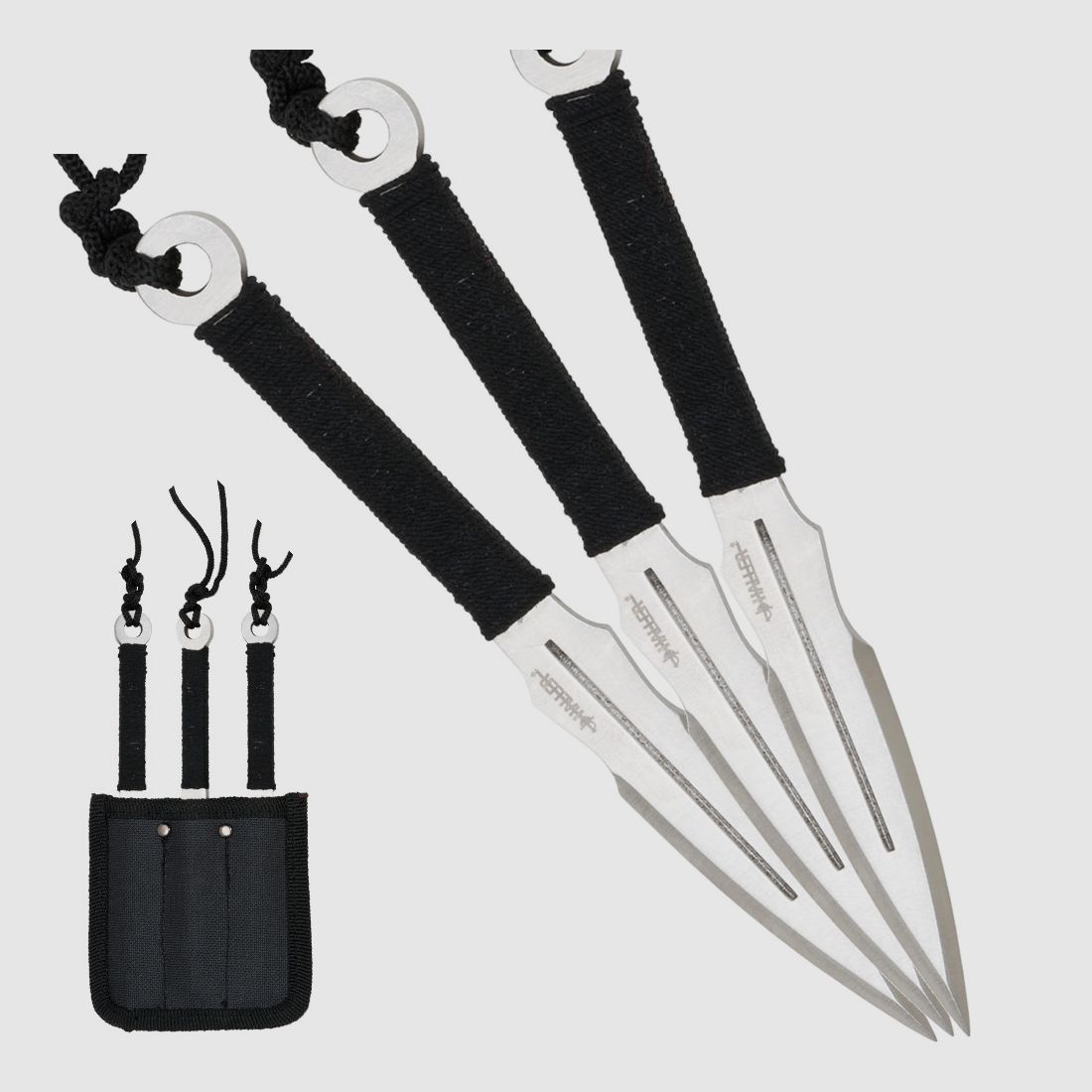 3x Wurfmesser im Set mit Nylonscheide