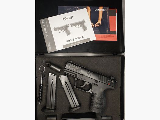 Walther P22Q Pistolet d'alarme 9mm P.A.K. noir (PTB 778) [P 22 Q] 2 chargeurs