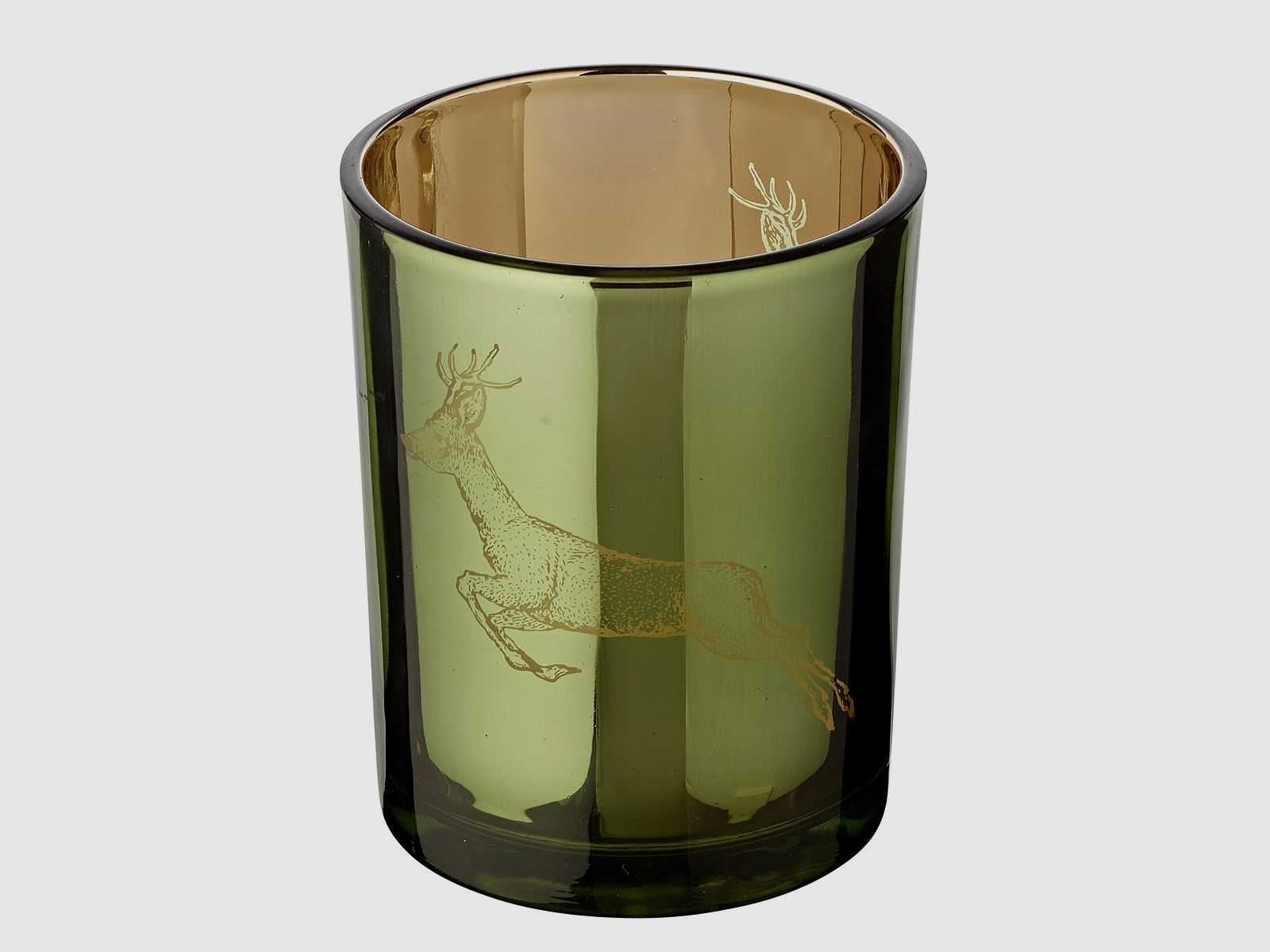 Teelichtglas Rehbock grün/gold