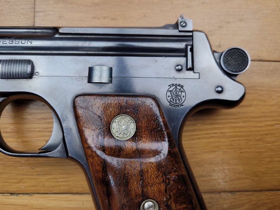 Merveille art déco – Rare pistolet Smith&Wesson Straight Line – 22LR – 10 pouces – 1.870 fabriqués only! – né en 1925! État Top !, image 4 sur 24