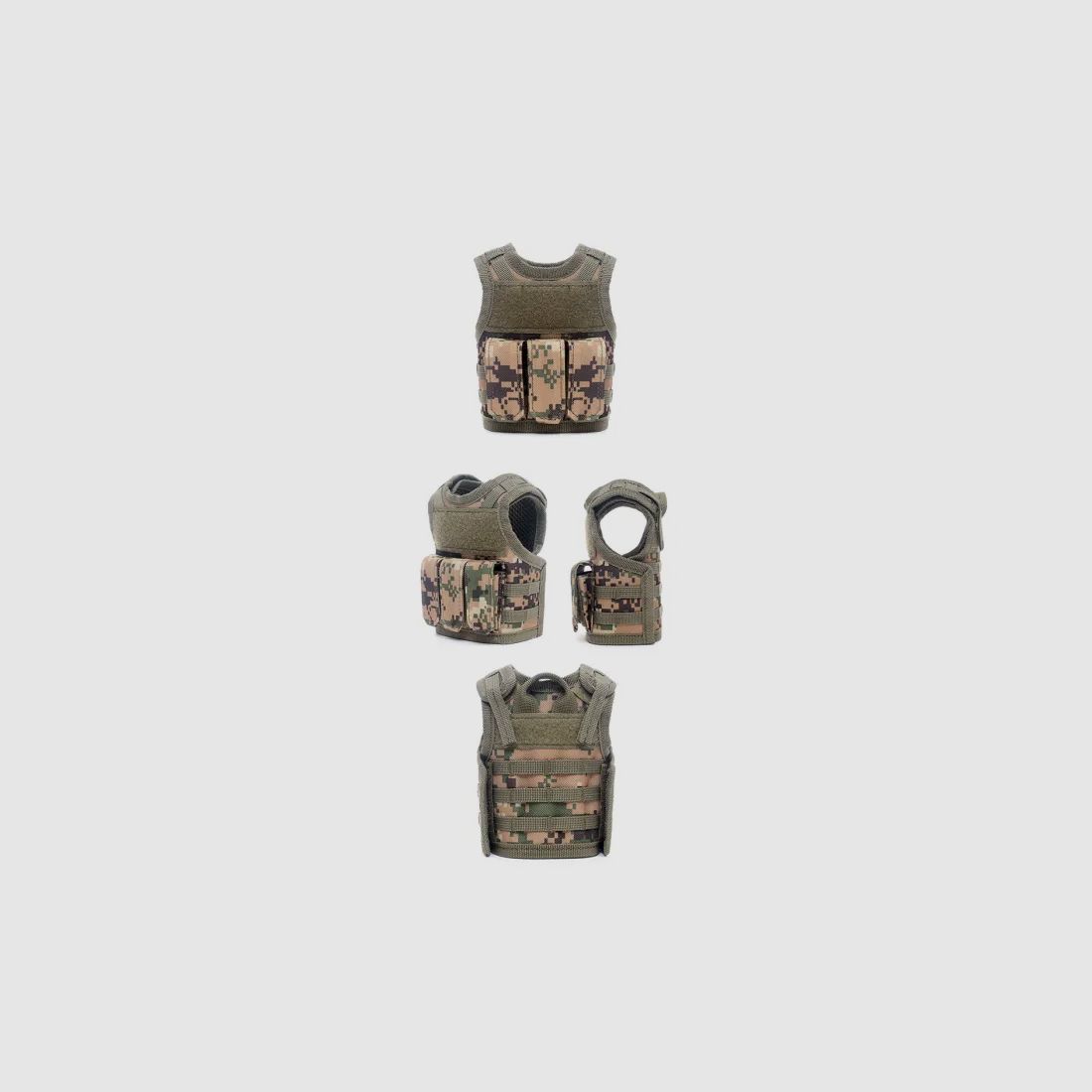 Mini Tactical Schutzweste mit Fronttaschen für Bierflasche / Weinflasche / Thermosflasche - Digital-Woodland