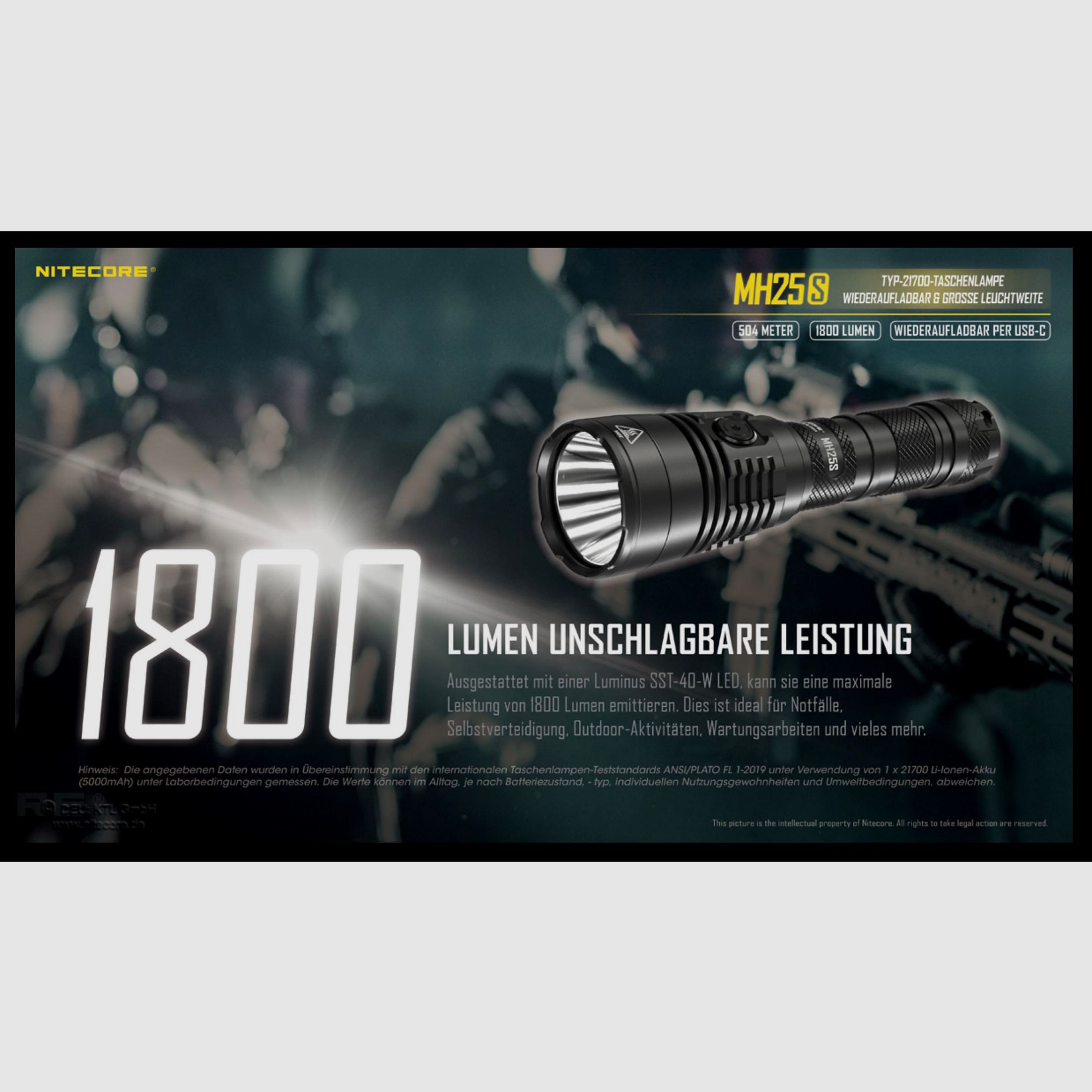 Nitecore MH25S LED Taschenlampe 1800 Lumen