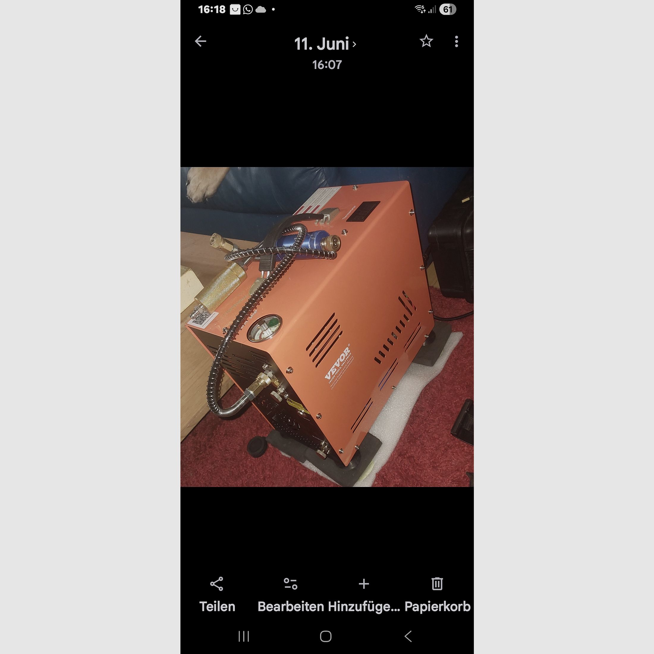 Vevor compressor, 800 watts, 310 bar working pressure, defective