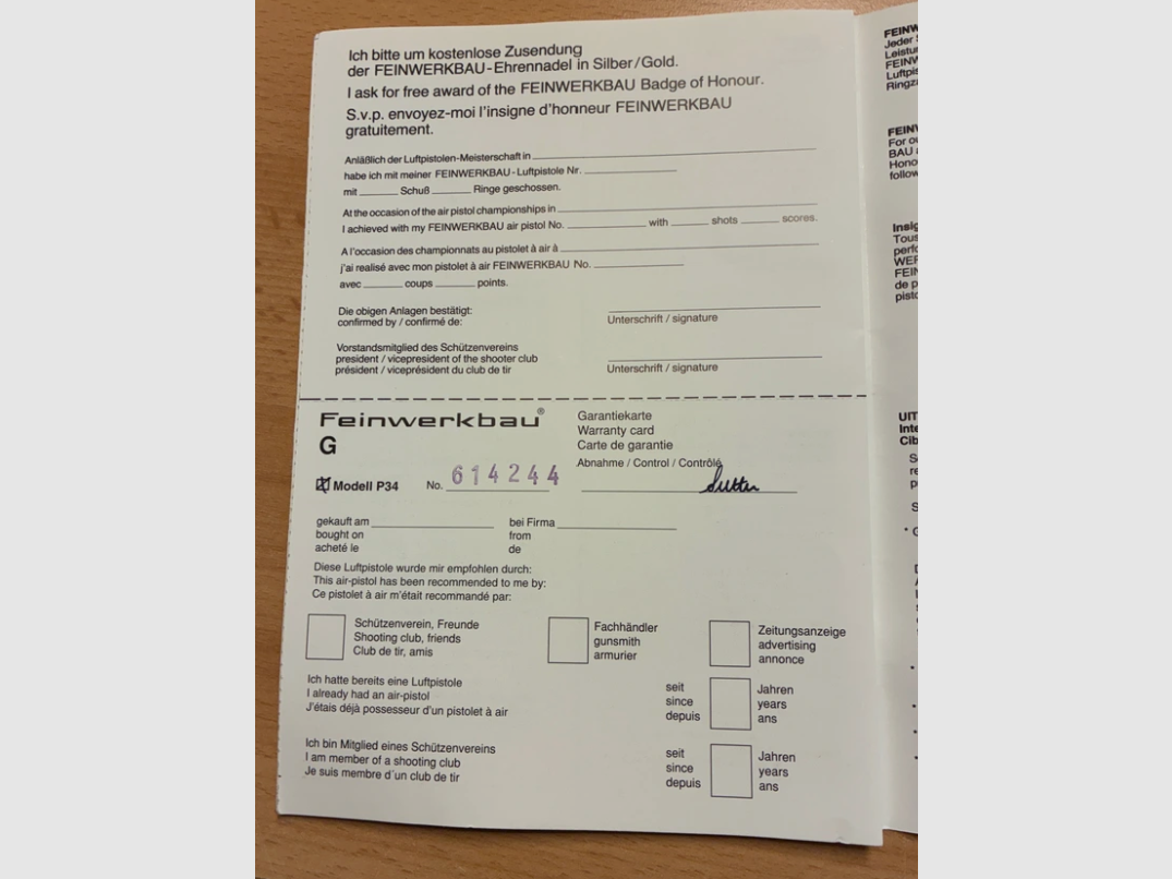 FEINWERKBAU Bedienungsanleitung Modell P34, Bild 2 von 2