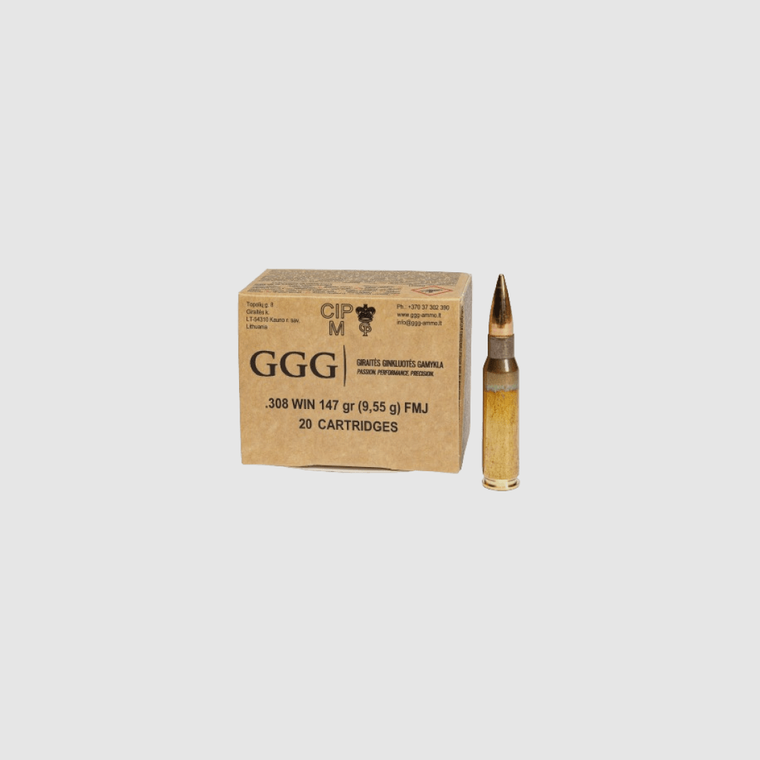 GGG .308 FMJ 147 gr. - 20 stuks.