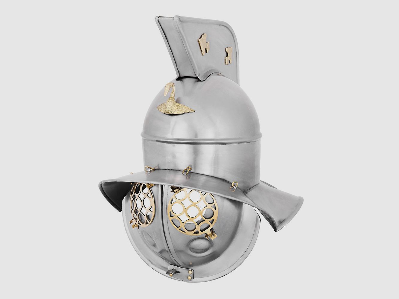 Gladiator helmet with brass-colored applications