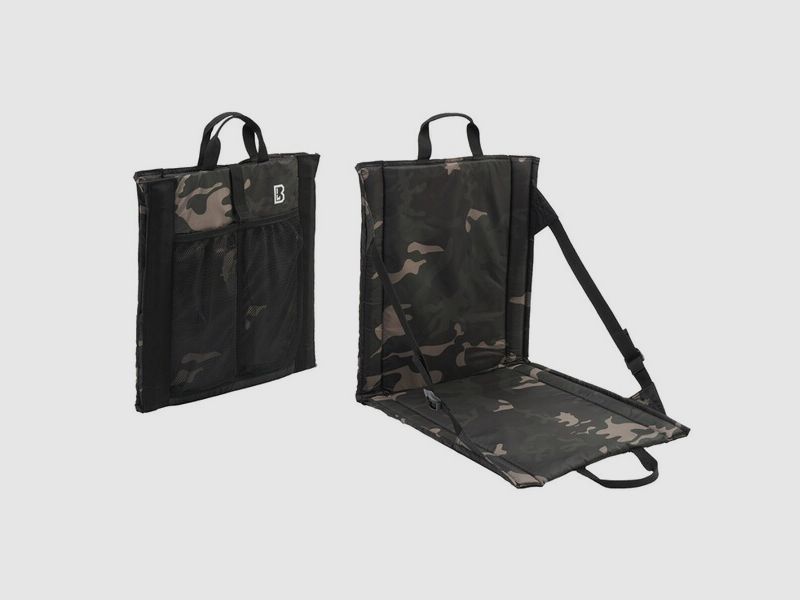 Faltsitz mit Tragegriff + Netztasche für 2 Getränkeflaschen - Dark Camouflage (dunkles Woodland)