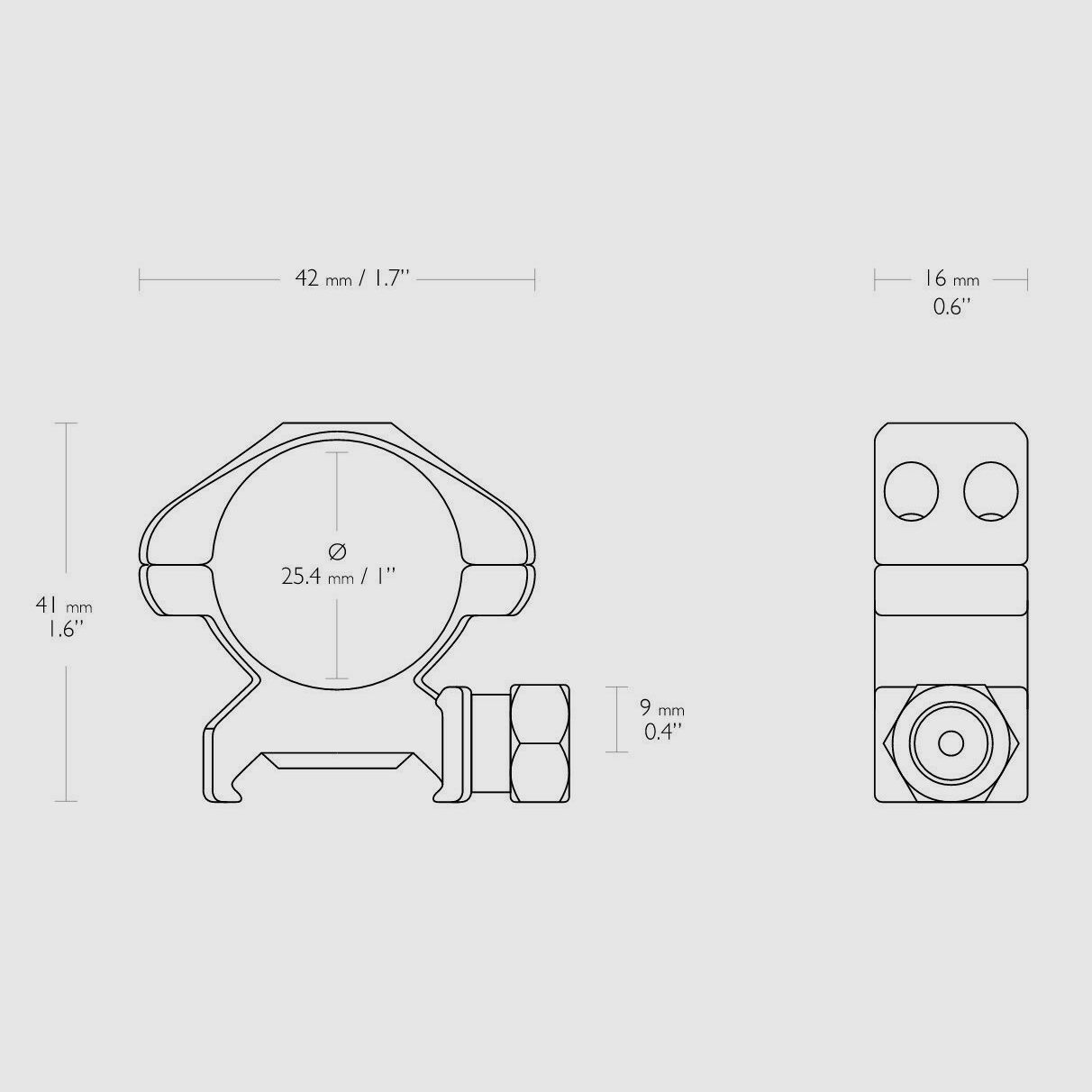 HAWKE 23001 1" 25,4mm Präzision Stahl Ringmontagen Mittel für Weaver Schiene