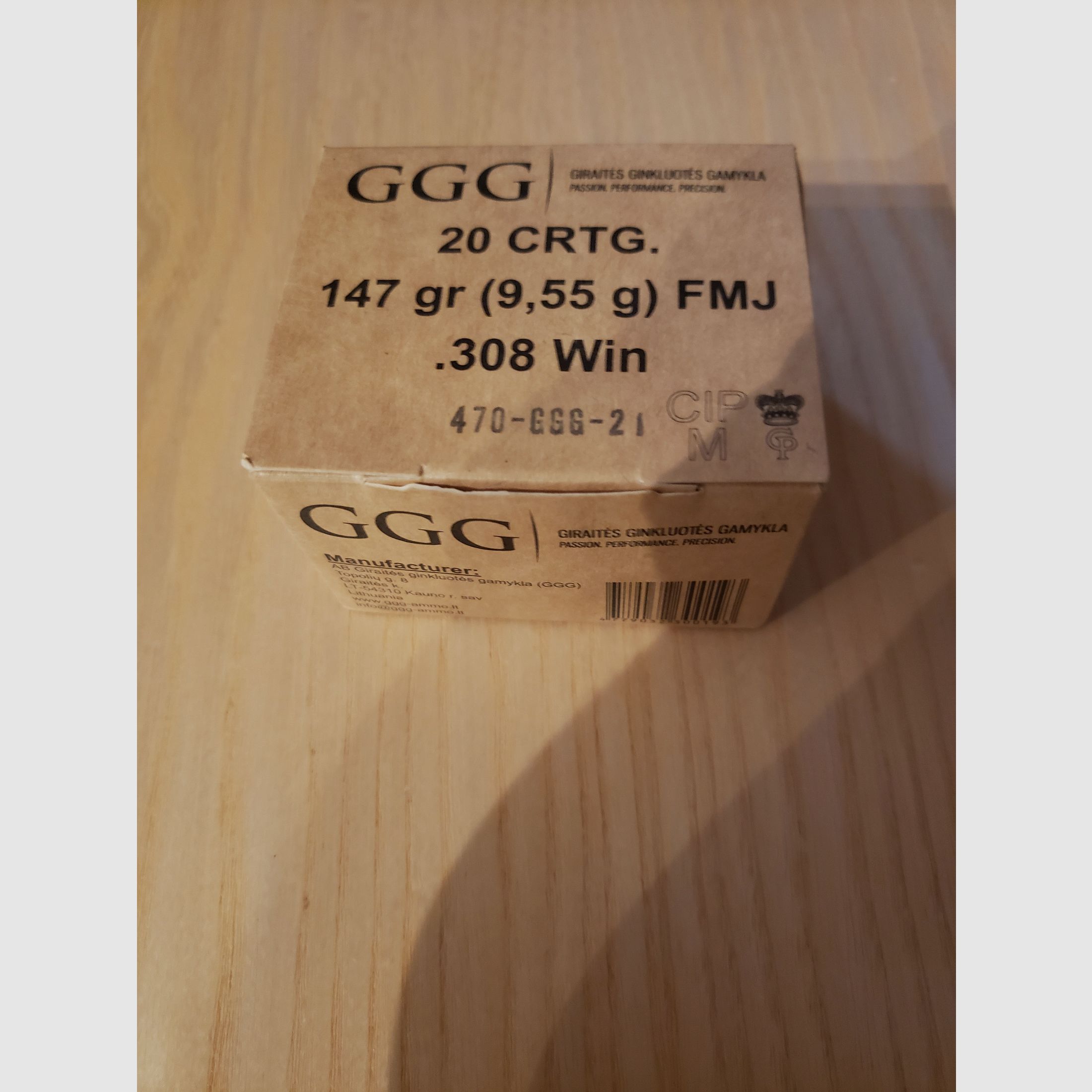GGG .308win FMJ 147 gr / 9,55 g Trainingsmunition