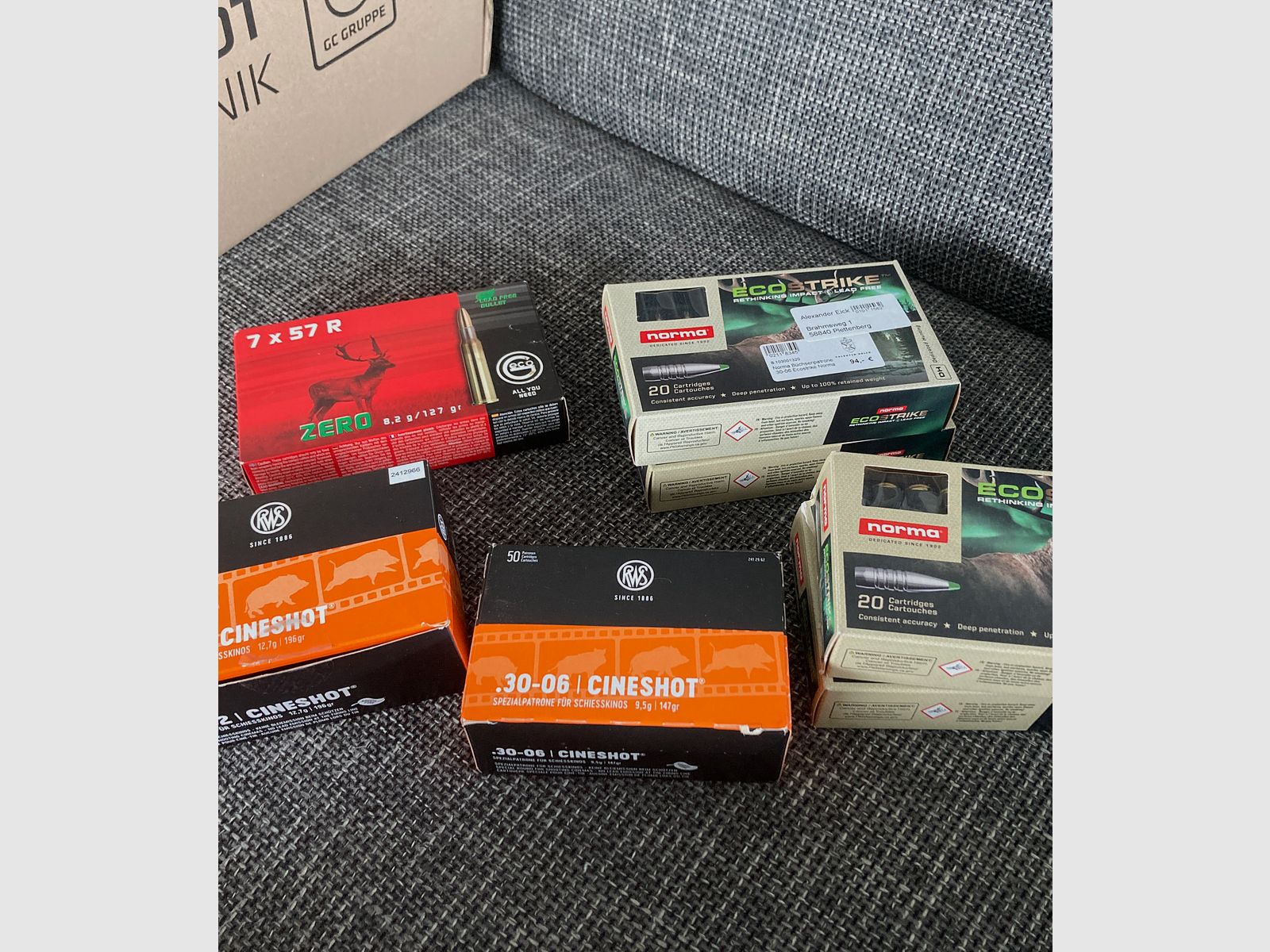 Munition 30-06, 8x57irs, 7x57r, 9,3x62, Cineshot, Ecostrike, Geco Zero