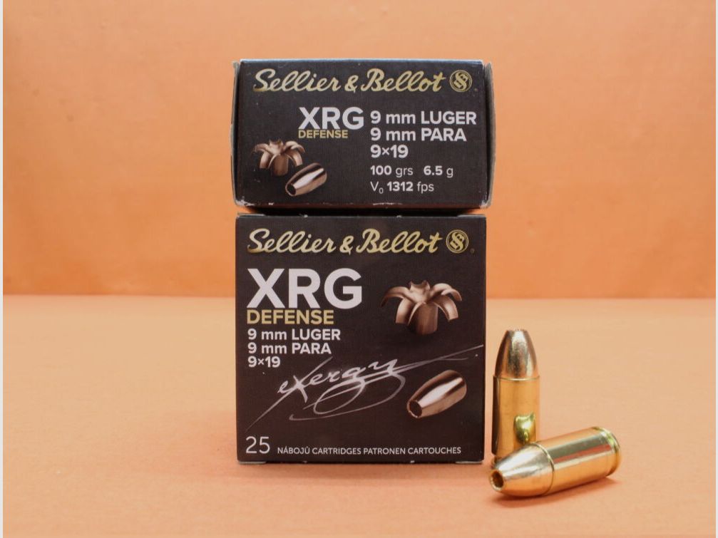 Sellier & Bellot Cartridge 9mm Luger S&B/ Sellier & Bellot 100grs HP XRG Defense Full Copper Lead-Free VE 25 Cartridges/ 6.5g Hollow Point