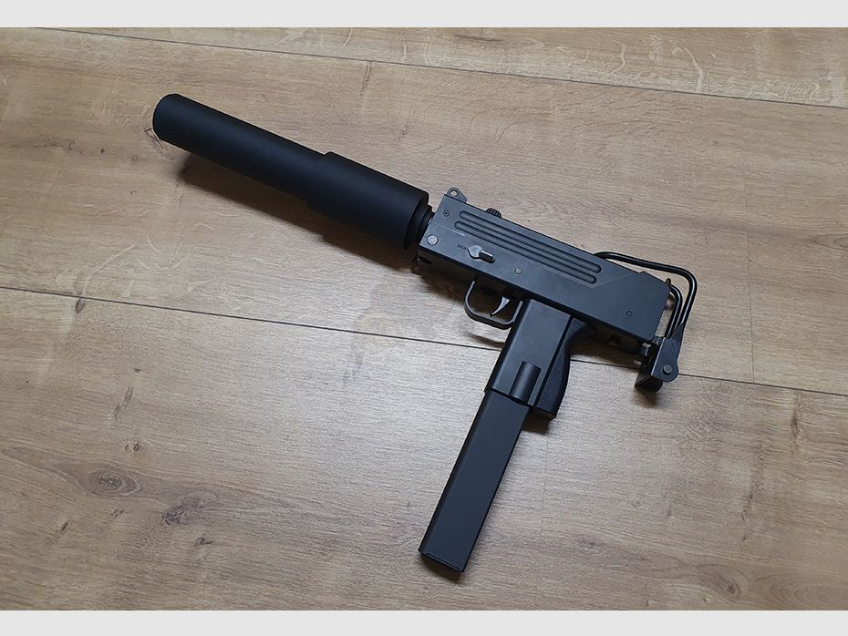 MAC-10 Sub Machine Gun mit Silencer max 0.5 Joule 6mm BB schwarz - Tokyo Marui