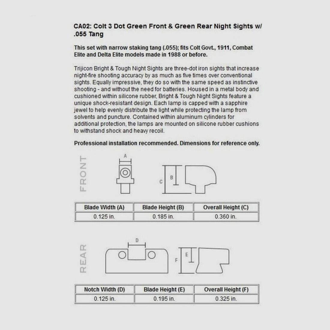 Zestaw celowników Trijicon N-Visier 3-D Zielony Colt 1911