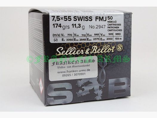 Sellier&Bellot 7,5x55 FMJ BT 174gr. 11,3g 50 Stück Staffelpreis