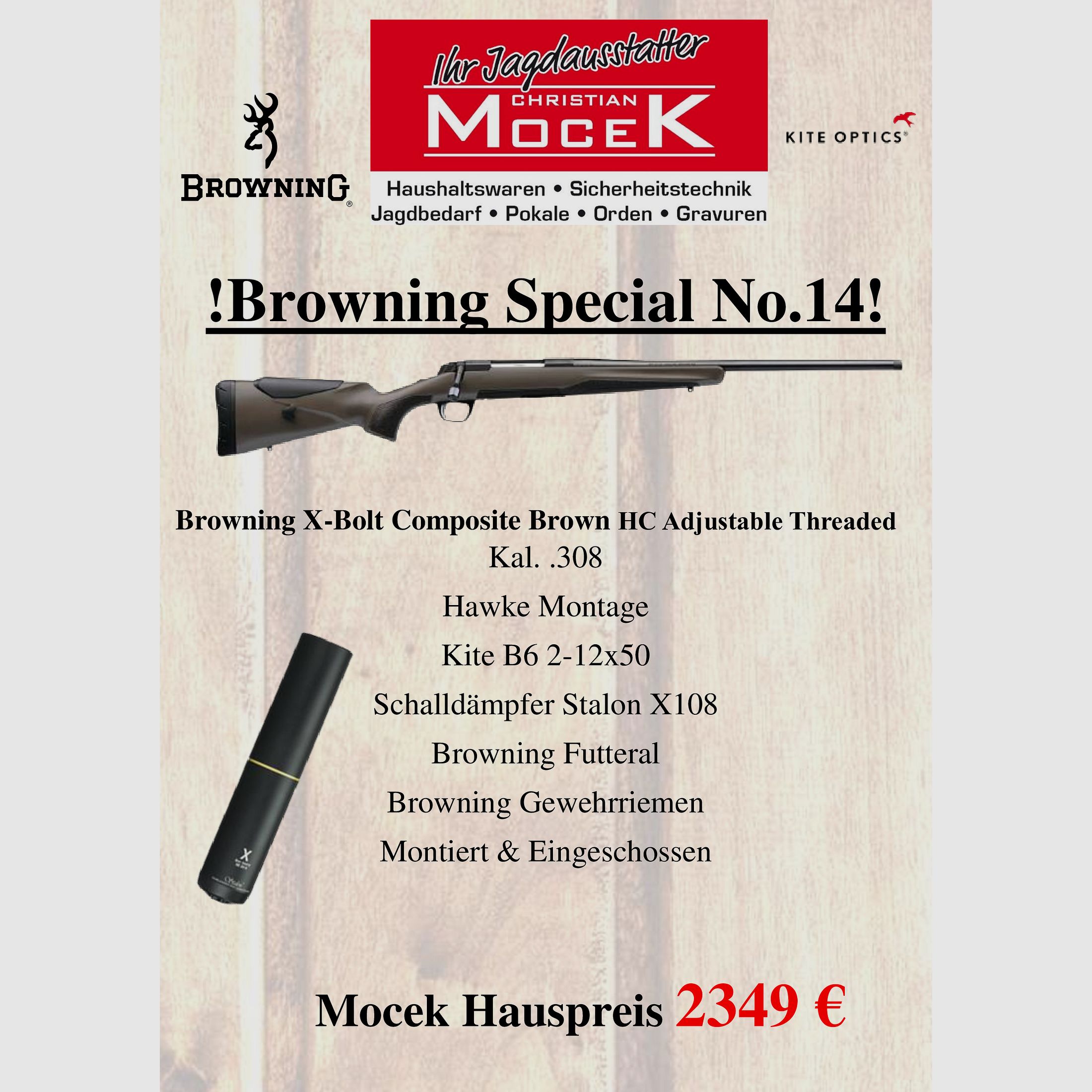 Browning X-Bolt Kompozytowy Brąz HC Regulowany Z Gwintem, z Kite B6 2-12x50