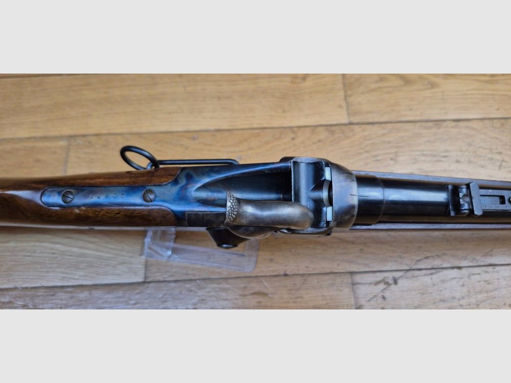 Très belle carabine de Cavalerie Sharps modèle 1863 – Fabrication de qualité IAB Marcheno – Arme à poudre noire – Cal.54 – Arme de 1977 – Réplique peu courante et en excellent état – TBE++, image 19 sur 34
